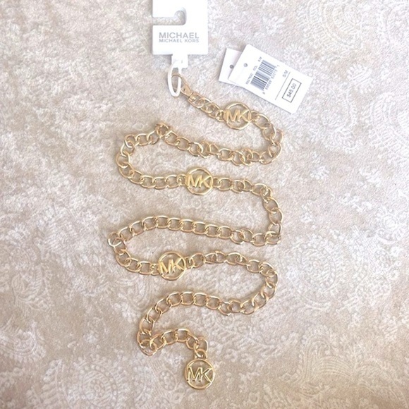 Brand New Michael Kors Gold Tone Logo Metal Chain Belt Adjustable Length main image 12